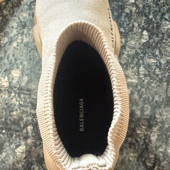 BALENCIAGA WOMEN'S SPEED 2.0 RECYCLED KNIT SOCK SNEAKER IN BEIGE SIZE 7 - Picture 8 of 13